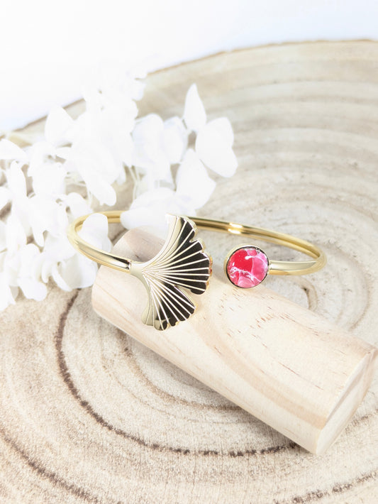 Bracelet jonc ginko " Marbre rouge"