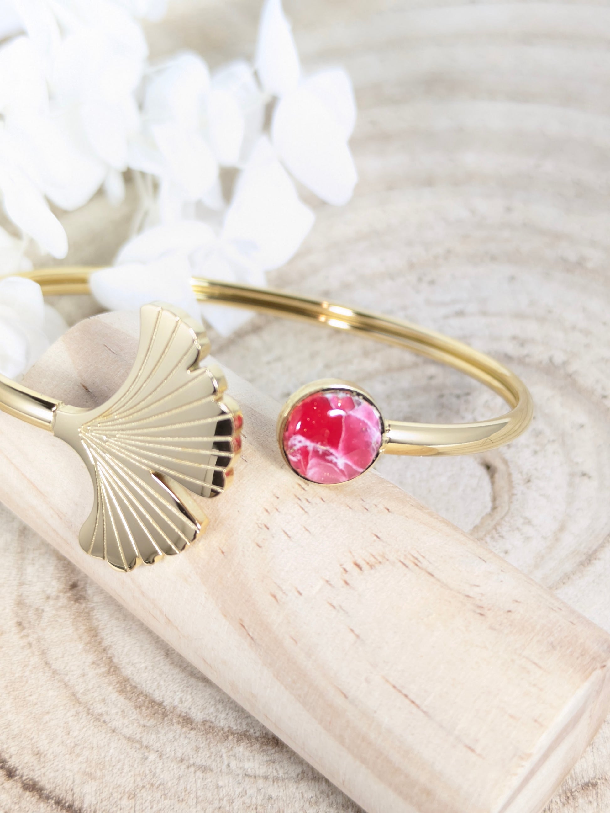 Bracelet jonc ginko " Marbre rouge"