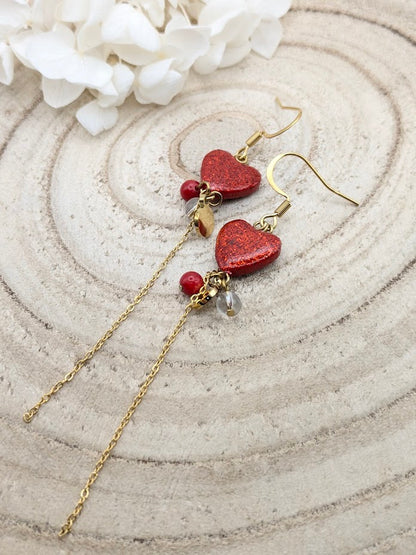Boucles d'oreilles cœurs rouge à paillettes