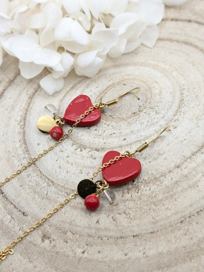 Boucles d'oreilles cœurs rouge à paillettes