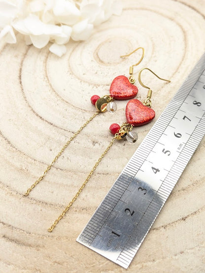 Boucles d'oreilles cœurs rouge à paillettes