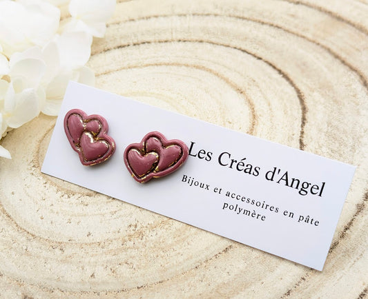 Puces double cœurs rose