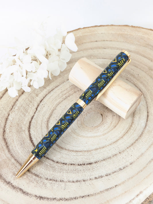 Stylo bille bleu foncé et jaune